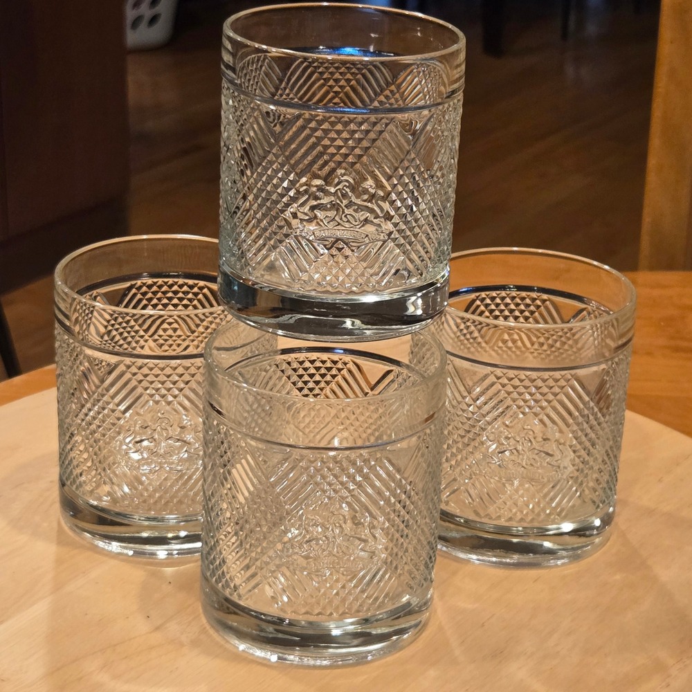 Ralph Lauren Safari Argyle Lion Crest 4-1/8" Double Old Fashion Glasses-Set Of 4